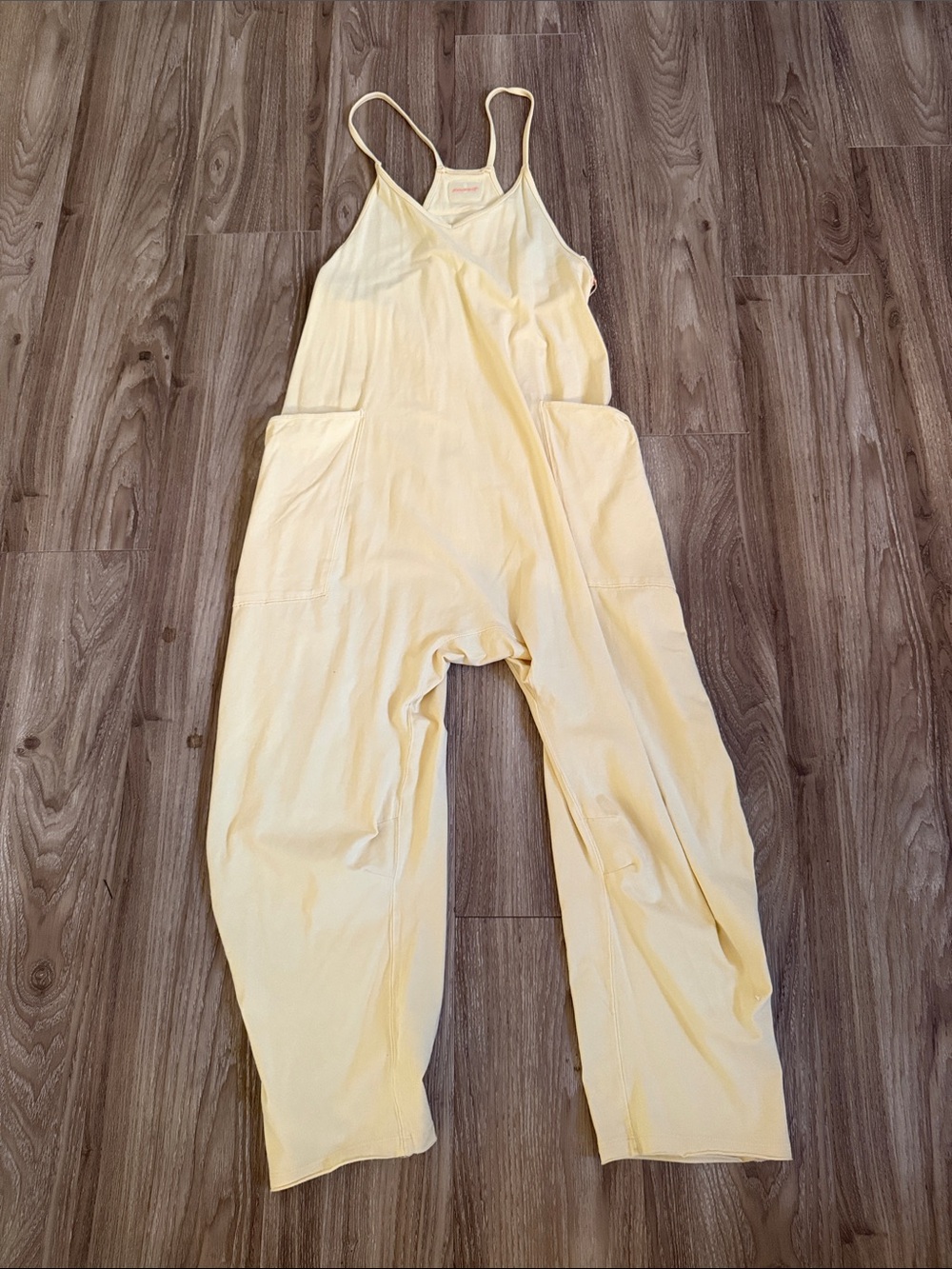 Free People Pale Yellow Cotton Spaghetti-Strap Jumpsuit